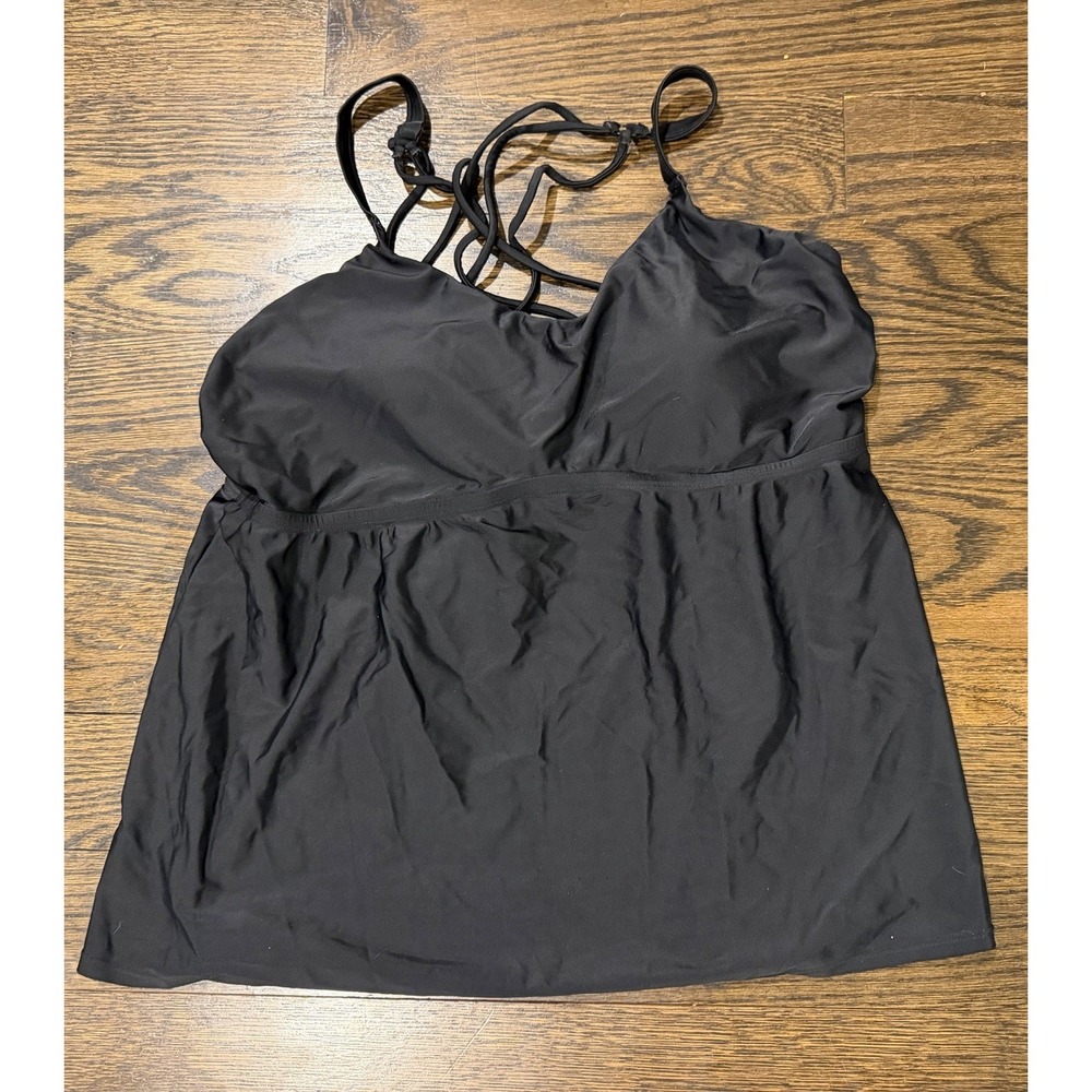 Torrid Black Crossed Swim Tankini Top Dress Tummy Control Size 2 D/DD